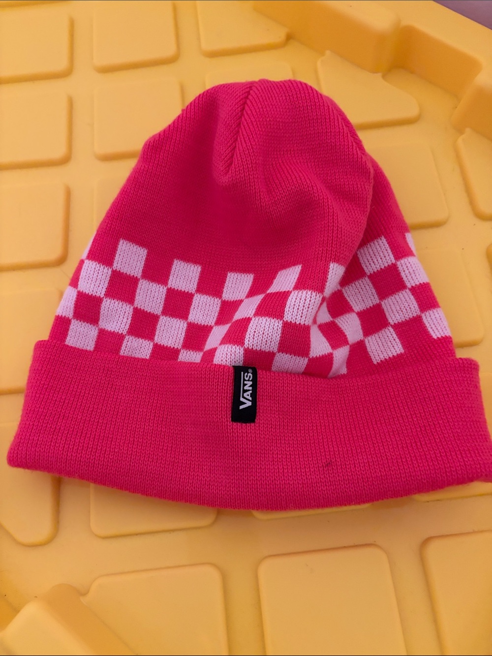 Vans Hot Pink and White Checker Knit Beanie